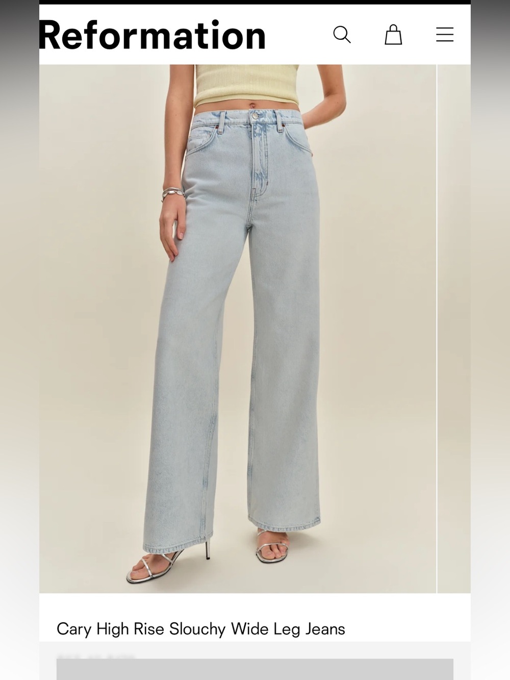 NWT Reformation Cary High Rise Slouchy Wide Leg Jeans Blue - Size 32